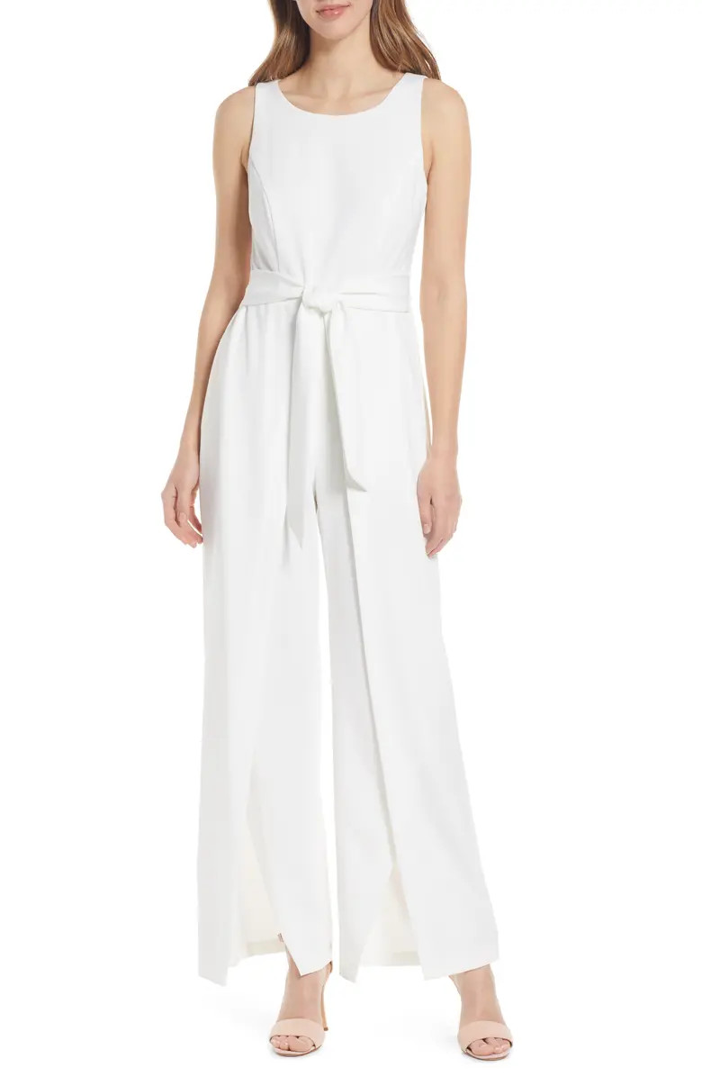 Connected Apparel Tie Waist Split Leg Jumpsuit | Nordstrom | Nordstrom