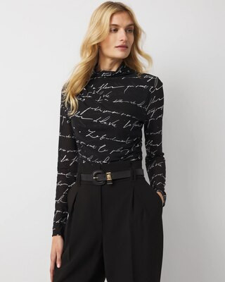 Women's Ruched Mesh Long Sleeve Top in Letter Black size Small | White House Black Market, Going Out Tops | White House Black Market