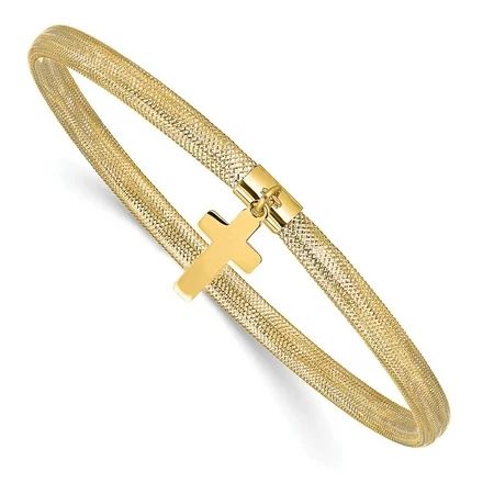 14k Yellow Gold Cross Charm Stretch Bangle Cuff Bracelet 7"" (Width = 4mm ) | Walmart (US)