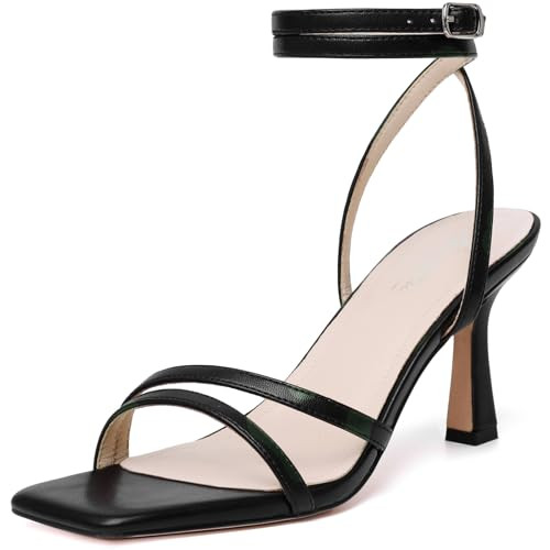 Mostrin Black Heels Womens Sandals Strappy Heels for Women Lace Up Ankle Strap Heels Square Open Toe Heels Stiletto High Heeled Sandals for Wedding, Prom, Party, Daily Size 11 | Amazon (US)