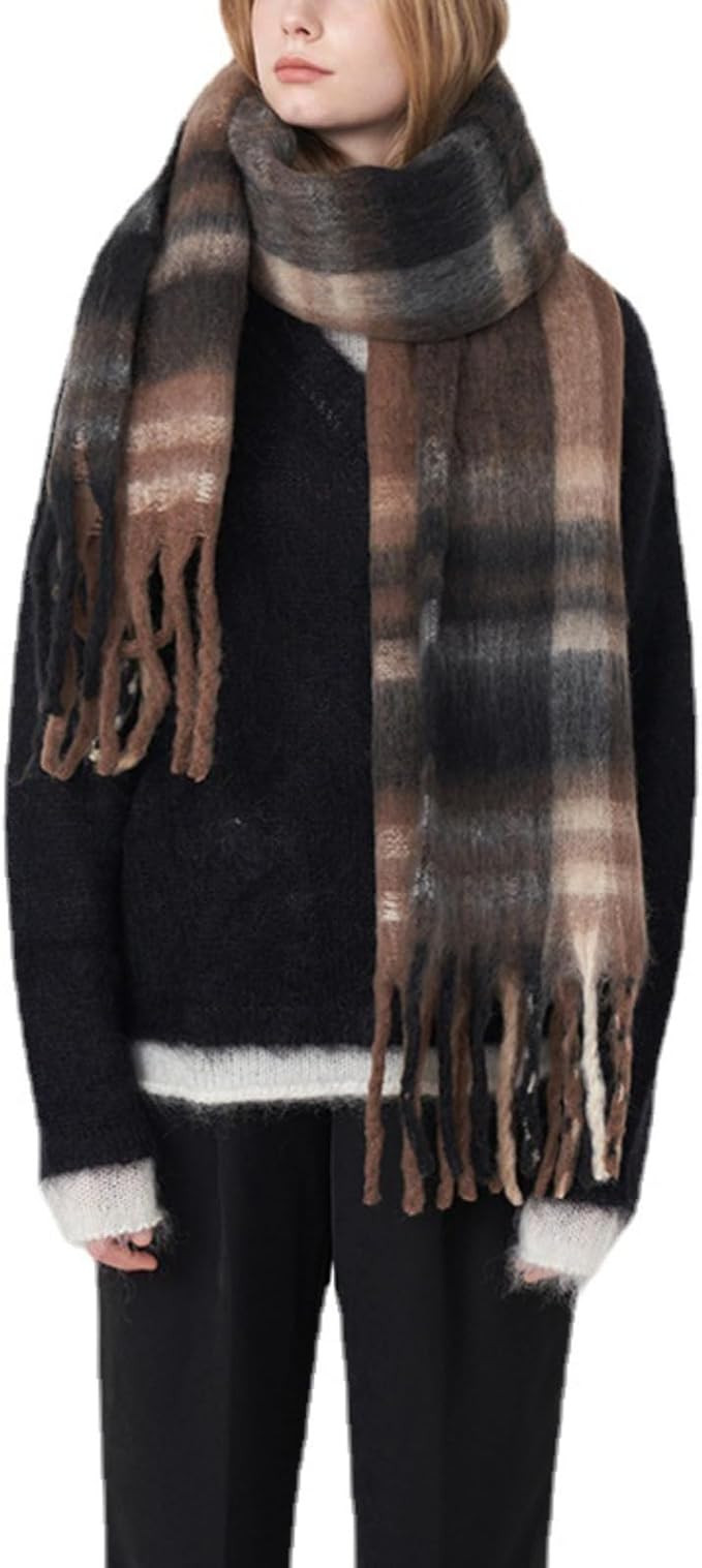 Womens Large Chunky Color Block Tassel Scarf Oversized Thick Scarves Long Shawl Fashion Winter Wa... | Amazon (US)