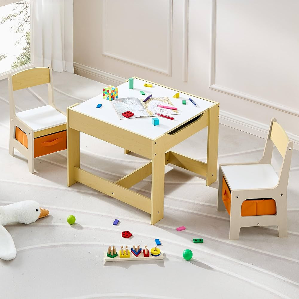 Kids Table and Chair Set, 3 in 1 Wooden Activity Table with Detachable Tabletop, Toddler Table an... | Amazon (US)
