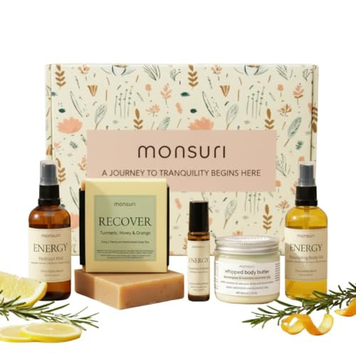 Energy Boost Gifts for Mom - 5-Piece Mood Lift Self Care Gift Set. New Mom Care Package for Tired Moms with Body Butter, Aromatherapy Essential Oil Roller, Turmeric Soap, Body Oil and Room Spray. | Amazon (US)