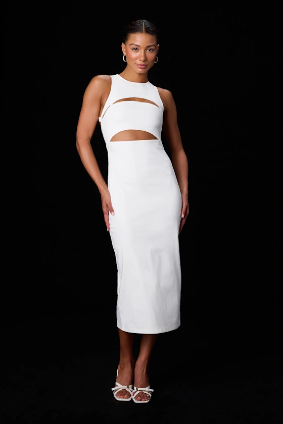 Brenda White Cutout Bodycon Midi Dress | Lulus