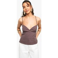 Womens Linen Look Strappy Corset Top - Brown - 10 | boohoo (US & Canada)