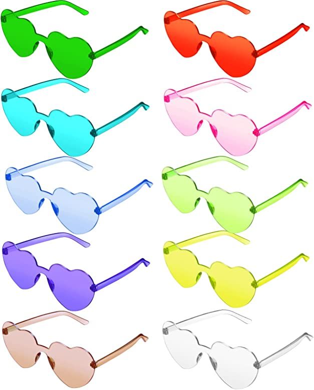 TOODOO 10 Pairs Heart Shaped Sunglasses Rainbow Sunglasses Candy Color Rimless Glasses for Women Gir | Amazon (US)