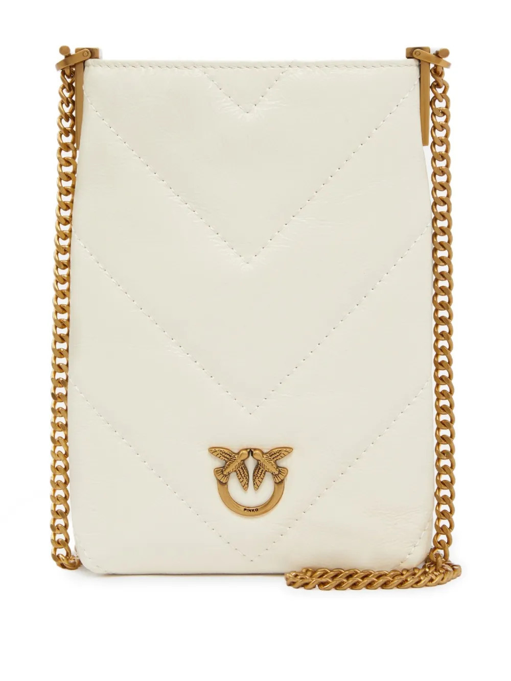 PINKO quilted Love Birds-embellished phone bag - White | Farfetch Global
