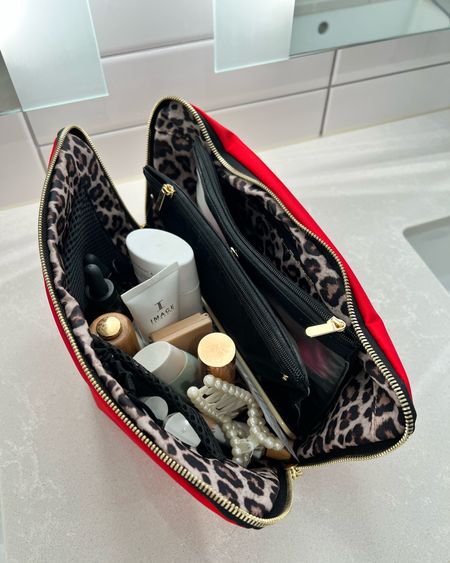 Found it! A pretty and practical travel bag! The vacationer fits all my makeup,hair, and bath products. It’s snap in organizers make it easy to organize. Stand your larger bottles and tubes upright on the large flat bottom. All their bags are washable snd antimicrobial. 

#ad #kusshibags

#LTKtravel