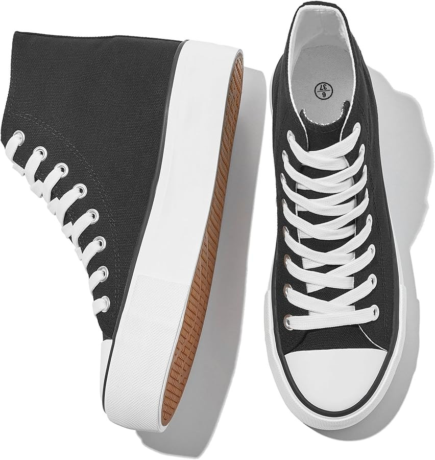 FRACORA Womens High Top Canvas Shoes White Black Platform Sneakers Lace Up Shoes for Women | Amazon (US)
