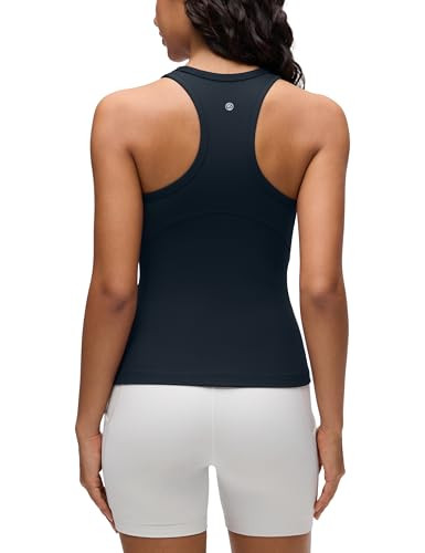 CRZ YOGA Butterluxe High Neck Tank Tops for Women - Yoga Workout Athletic Gym Camisole Racerback Sleeveless Shirts True Navy Medium | Amazon (US)