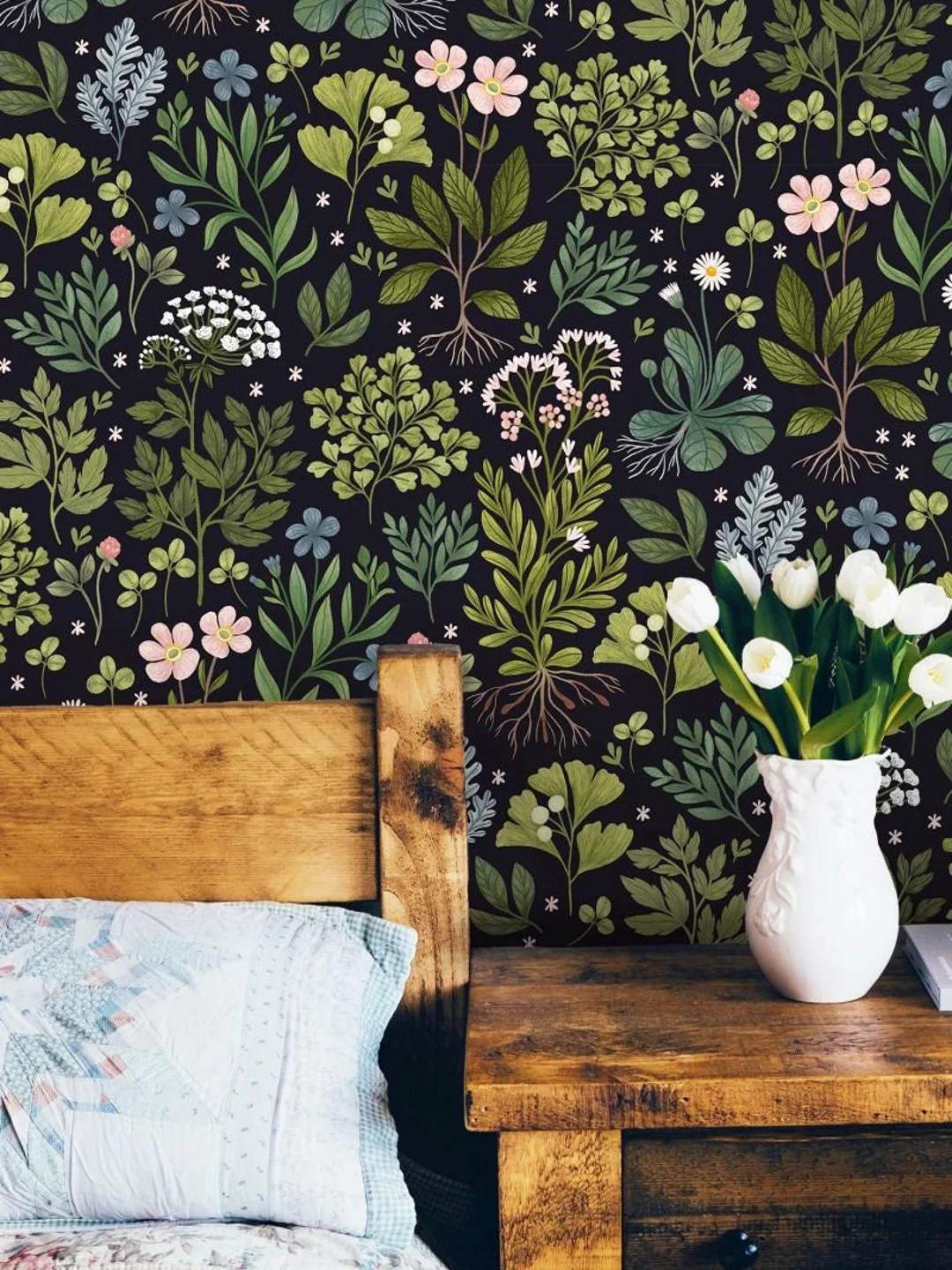 Botanical Pattern Peel and Stick Wallpaper - Self-adhesive Removable Wallcovering - Fabric & Canv... | Etsy (US)