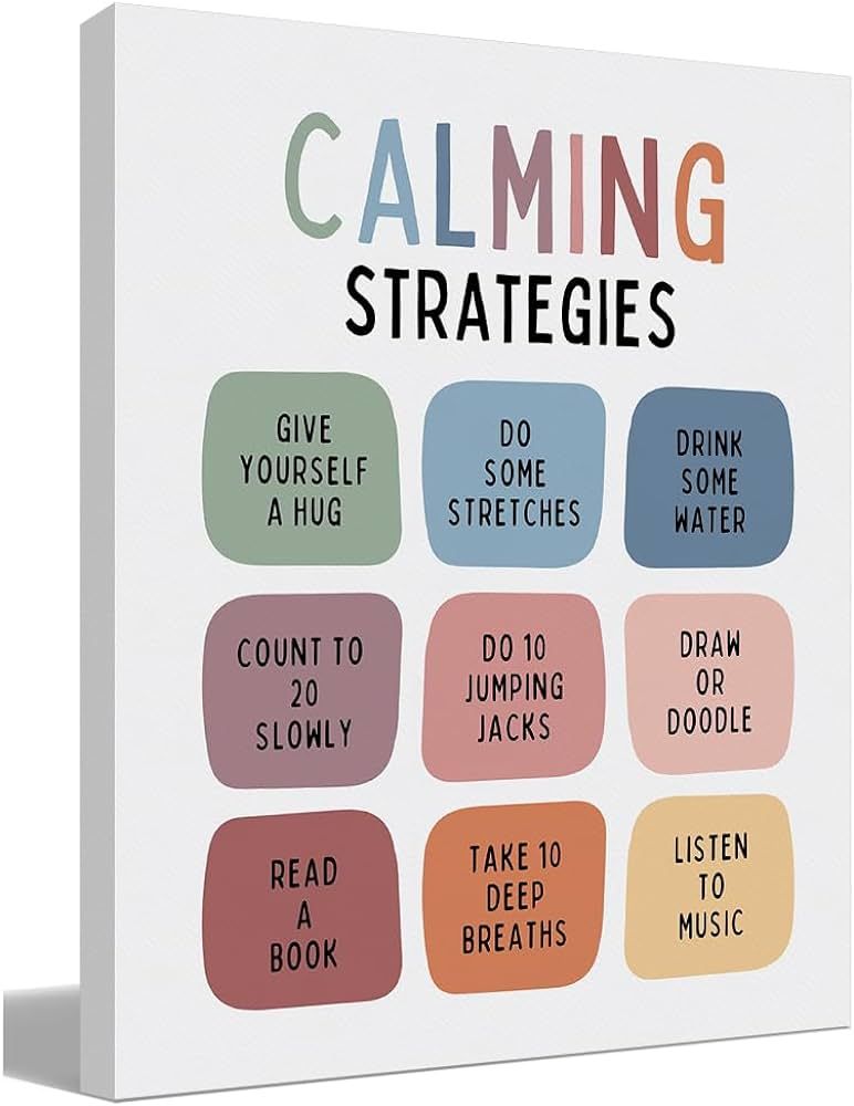 Calming Strategies Mental Health Coping Techniques Canvas Wall Art Prints Decor for Home Therapy ... | Amazon (US)