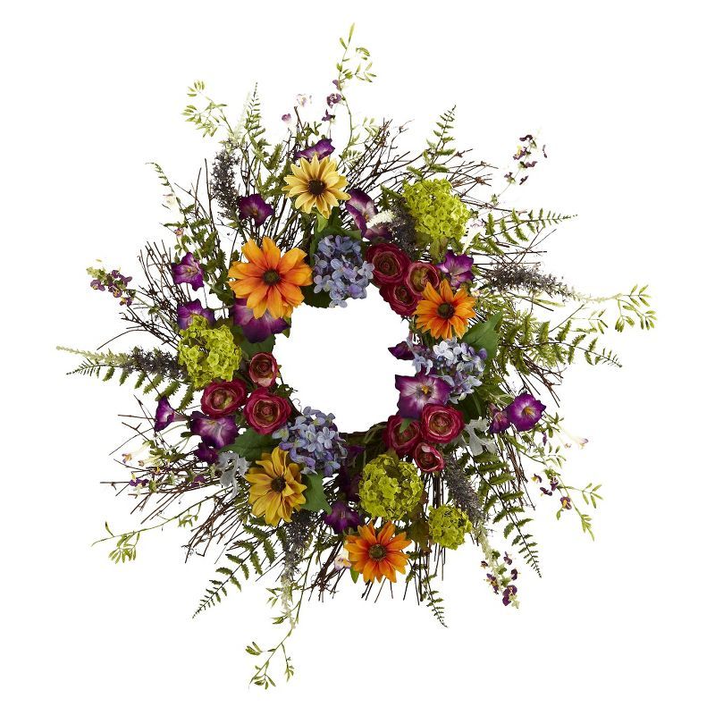 Nearly Natural 24" Spring Garden Wreath with Twig Base | Target