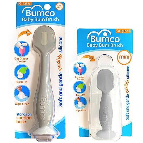 Bumco Baby Bum Brush + Mini Baby Diaper Cream Spatula with Case - BPA-Free Silicone Diaper Spatula, Mom-Invented Butt Paste Applicator (Gray & Gray) | Amazon (US)