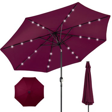 Costway 10ft Patio Solar Umbrella LED Patio Market Steel Tilt W/ Crank (Burgundy) - Walmart.com | Walmart (US)