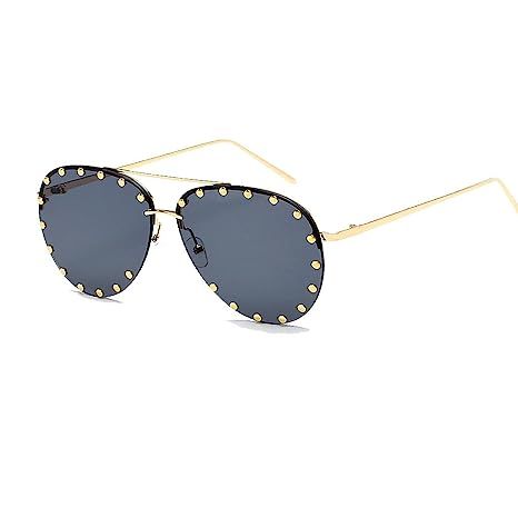 BVAGSS Women Rimless Oversized Sunglasses Colorful Lens Rivet Fashion WS027 | Amazon (US)