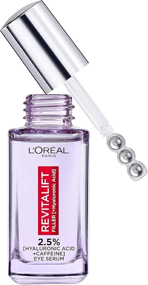 L'Oréal Paris 2.5% Hyaluronic Acid and Caffeine Eye Serum, Revitalift Filler, Replumps, Brighten... | Amazon (UK)