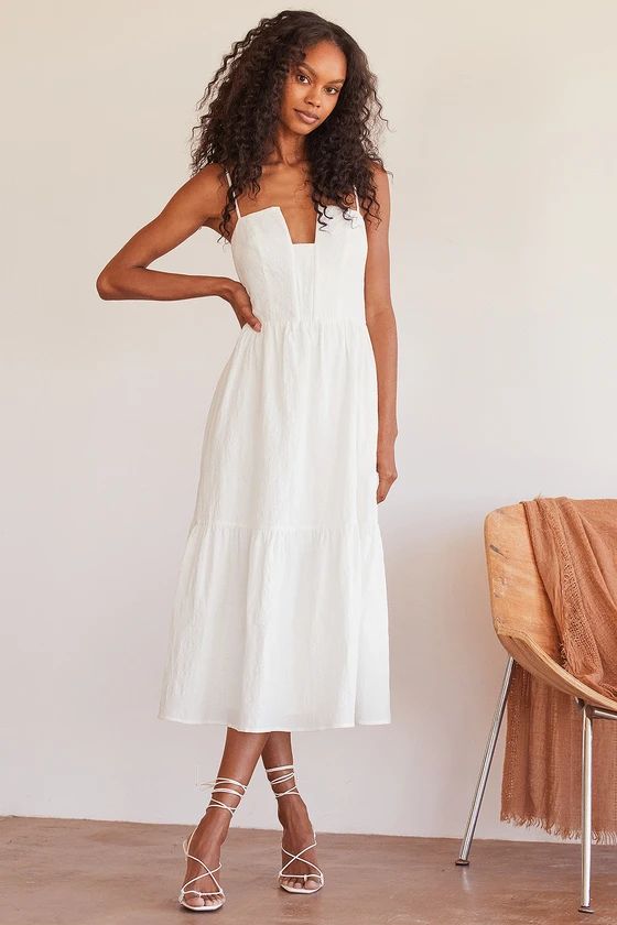Simplicity and Sweetness White Sleeveless Tiered Midi Dress | Lulus