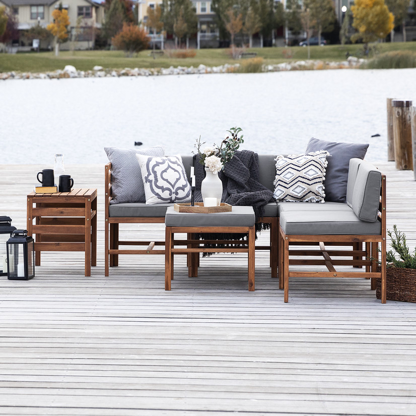 Manor Park Modern Boho 7 Piece Patio Outdoor Chat Set, Brown | Walmart (US)