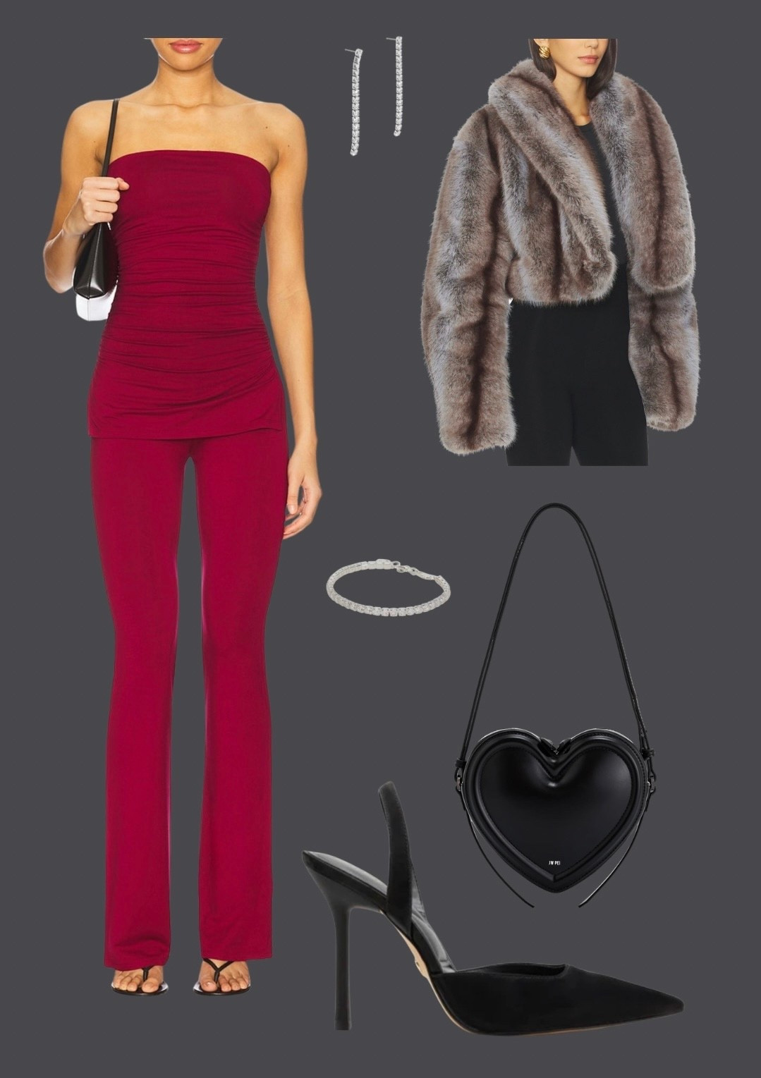 Red pants set, faux fur coat, heart purse, heart bag

#LTKValentine #LTKootd #LTKSeasonal