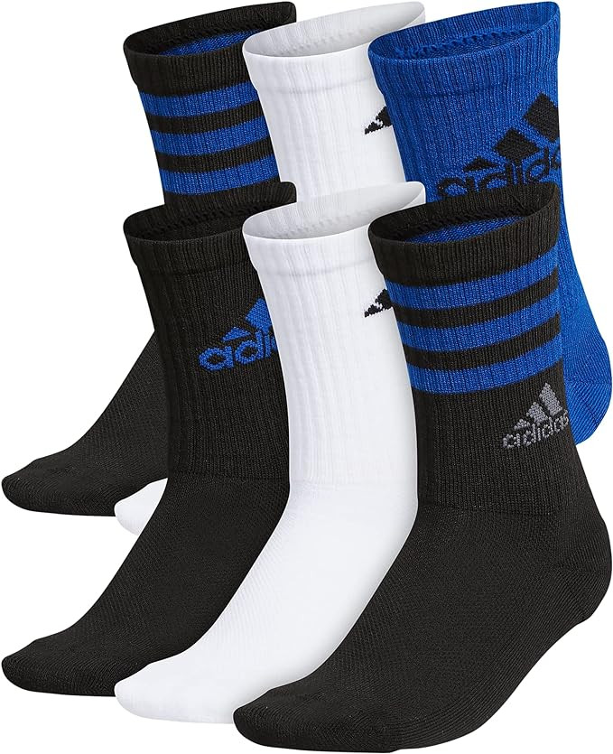 adidas Boy's Cushioned Mixed Crew 6-Pack (Little Kid/Big Kid/Adult) | Amazon (US)