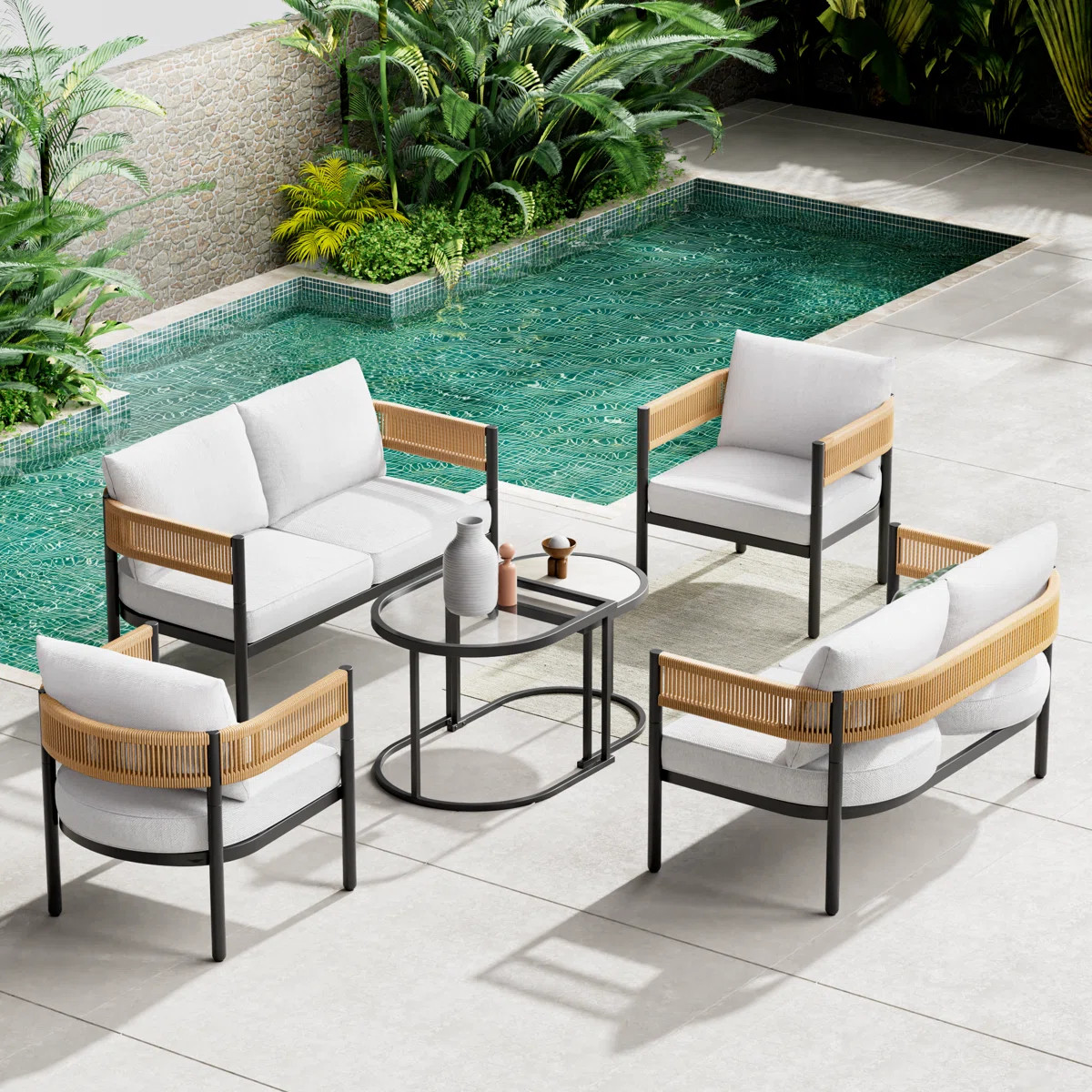 Maine Defino 6 Piece Steel Wicker Seating Group With Cushions | Wayfair North America