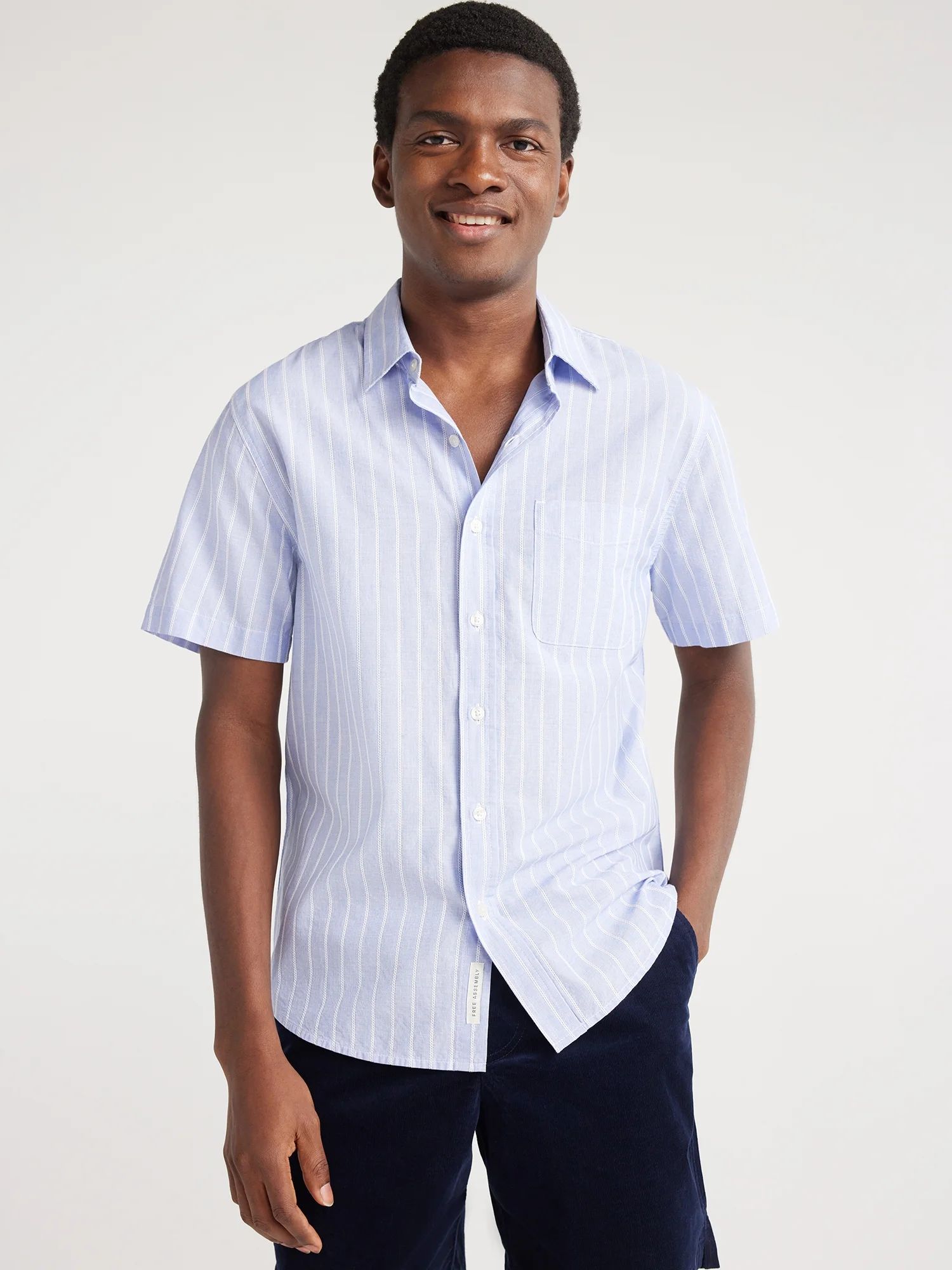 Free Assembly Men's Cotton Dobby Stripe Shirt with Short Sleeves, Sizes XS-XXXL - Walmart.com | Walmart (US)