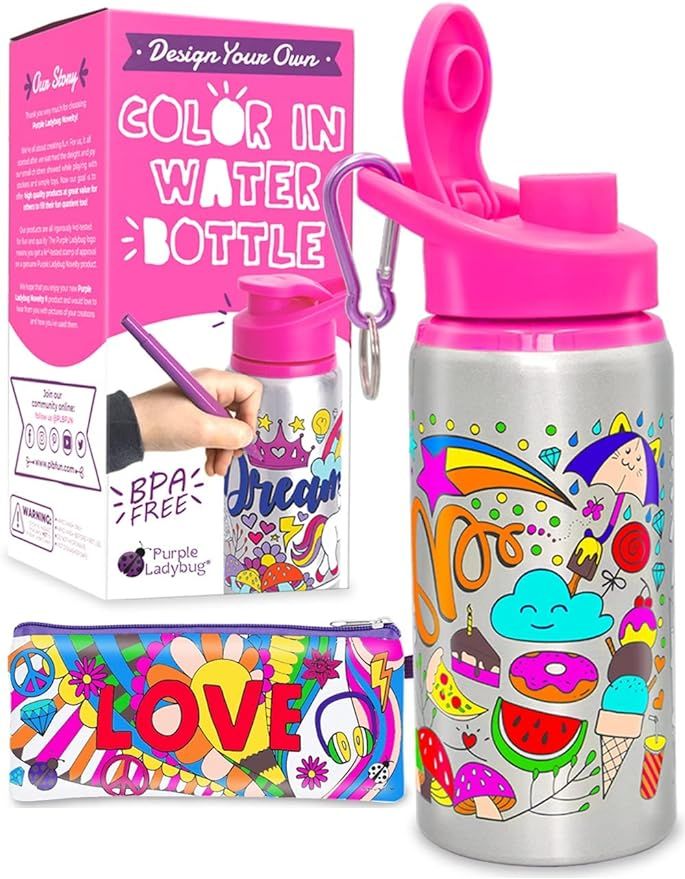 Purple Ladybug Decorate Your Own Water Bottle Craft Kit for Kid with Color in Designs - Birthday ... | Amazon (US)