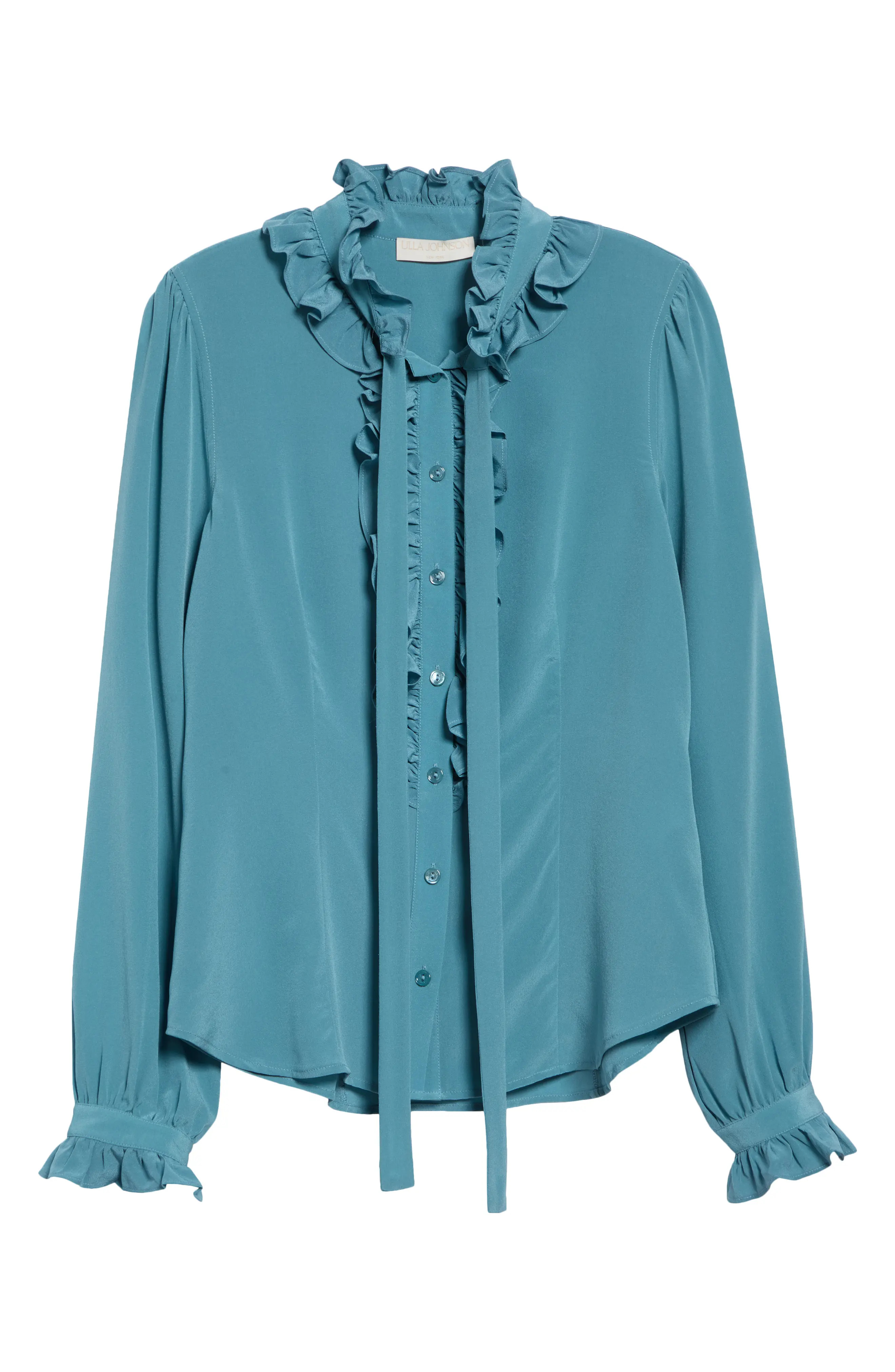 Ulla Johnson Catroux Ruffle Neck Silk Top (Women) | Nordstrom | Nordstrom