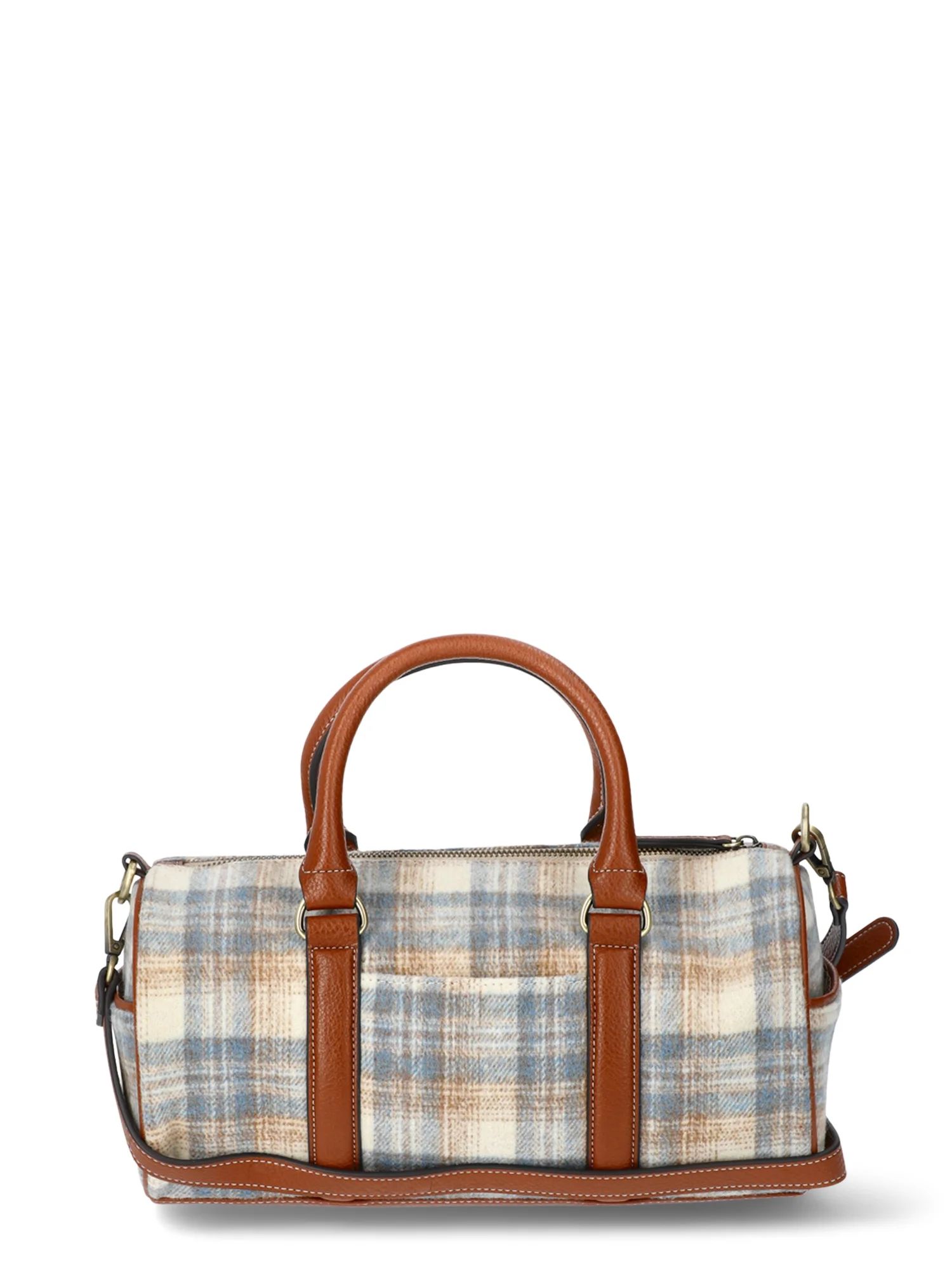 Time and Tru Women's Plaid Barrel Crossbody Bag, Cognac | Walmart (US)