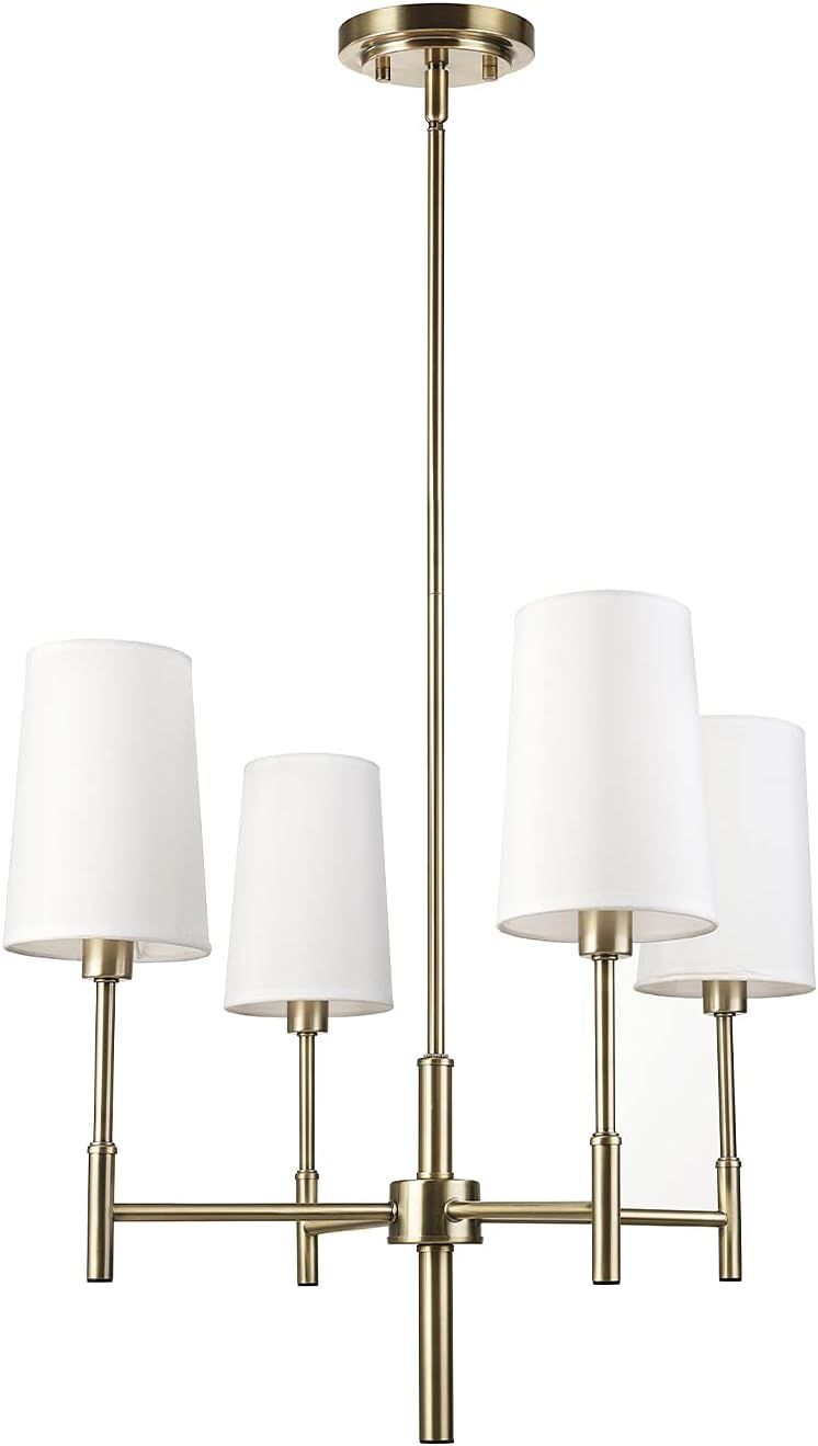 Globe Electric 61255 Ronnie 4-Light Chandelier, Brass, White Fabric Shades, Bulb Not Included | Amazon (US)