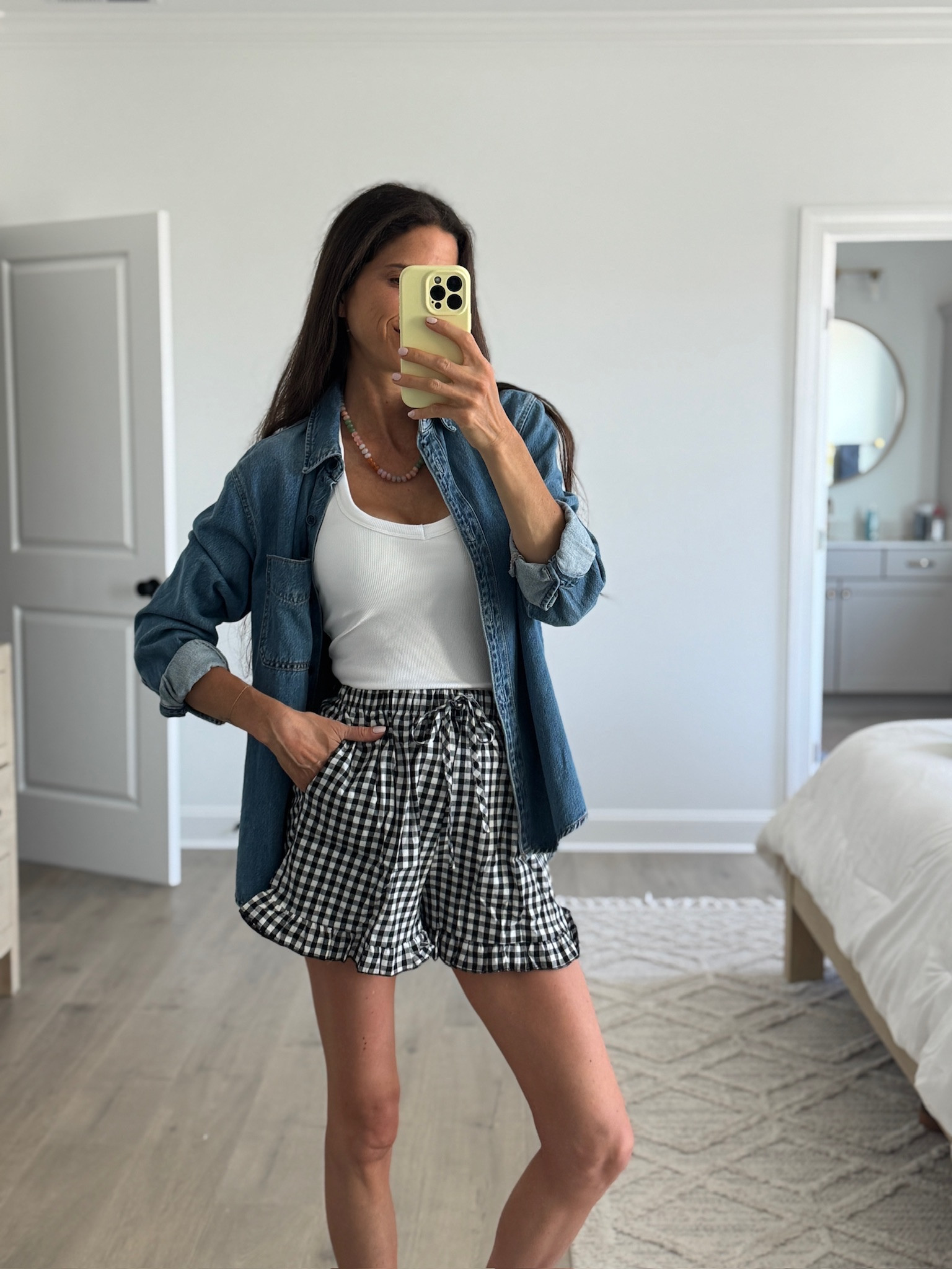 Easy everyday outfit you’ll wear on repeat
Lightweight denim button down + white tank + gingham shorts is the perfect casual summer combo
Comfortable, breathable, and so easy to throw on and go

#LTKootd #LTKSeasonal #LTKdayinmylife