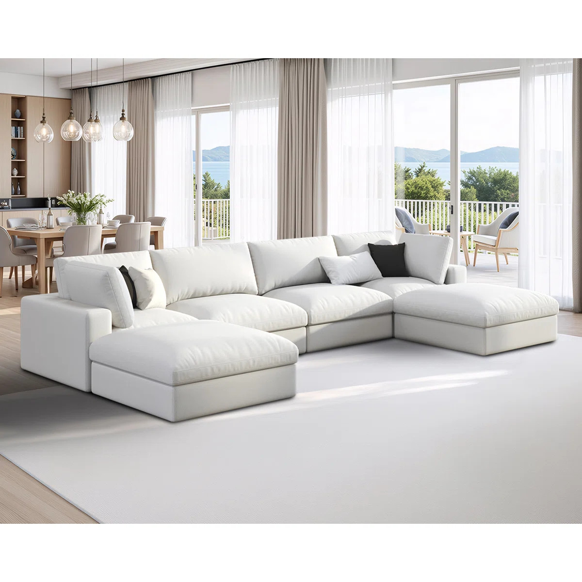 Modechai Sectional Sofa, 152\u201c Down Filled Sofa, 6 Seats U Shaped Couch with Chaise, Ottoman | Wayfair North America