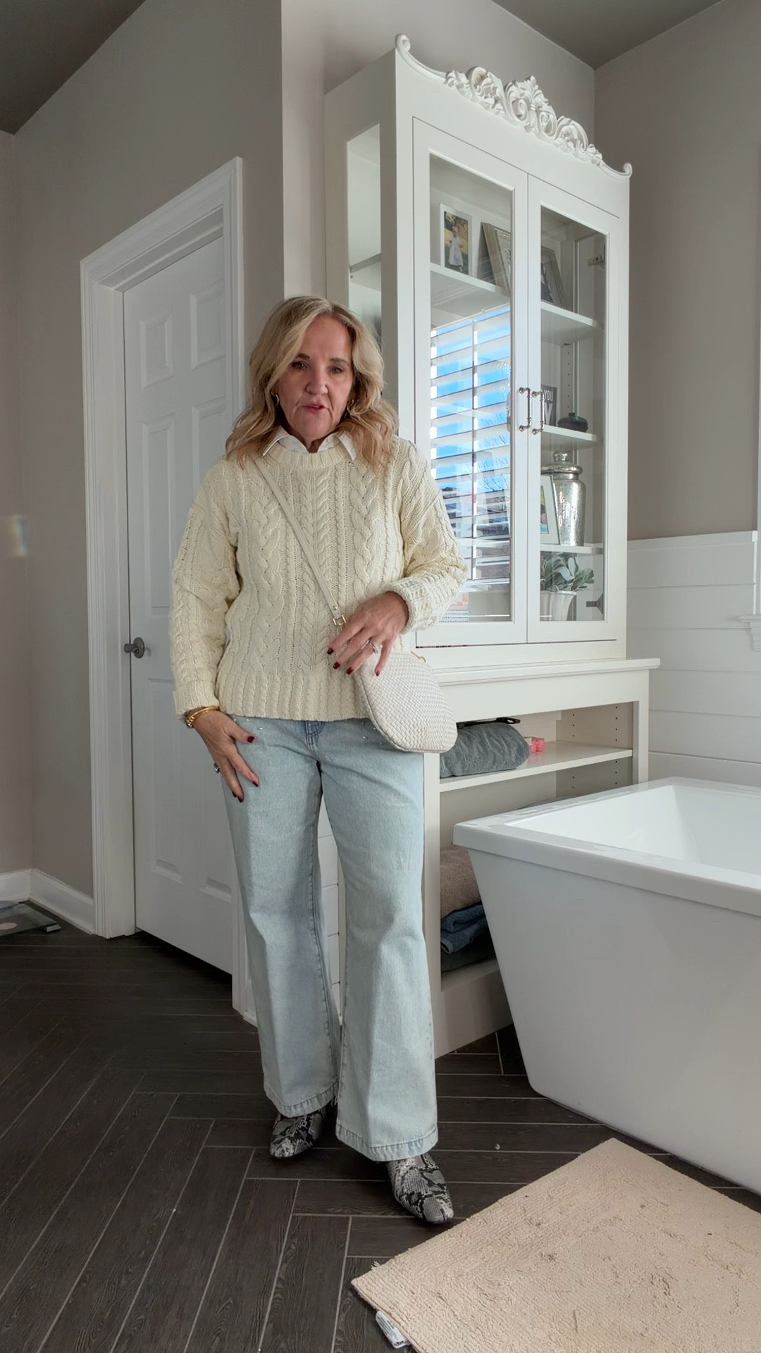 @loft new arrivals 
True to size 
The tuxedo blouse runs a bit oversized 
Sweater medium 
Jeans 29 petite 
You can order online and pick up in store! 
Winter coat New Year’s Eve outfit winter neutrals 

#LTKOver40 #LTKSaleAlert #LTKHoliday