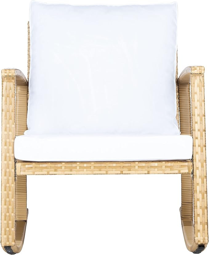SAFAVIEH Outdoor Collection Daire Woven Natural/White Cushion Rocking Chair for Patio Porch Backy... | Amazon (US)