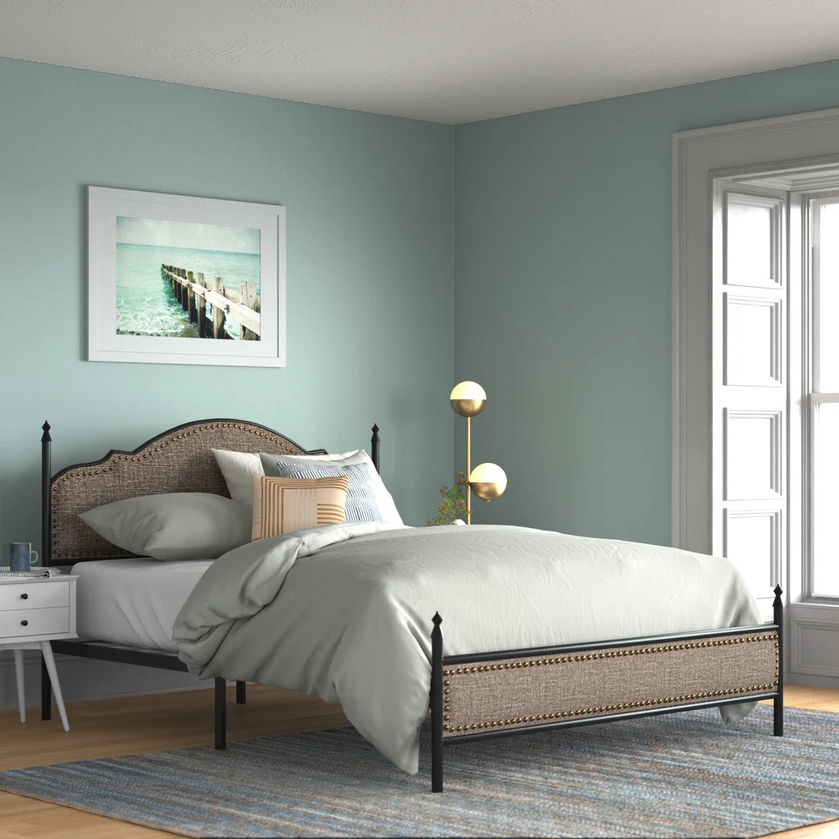 Alaja Upholstered Platform Metal Four Poster Bed | Wayfair North America