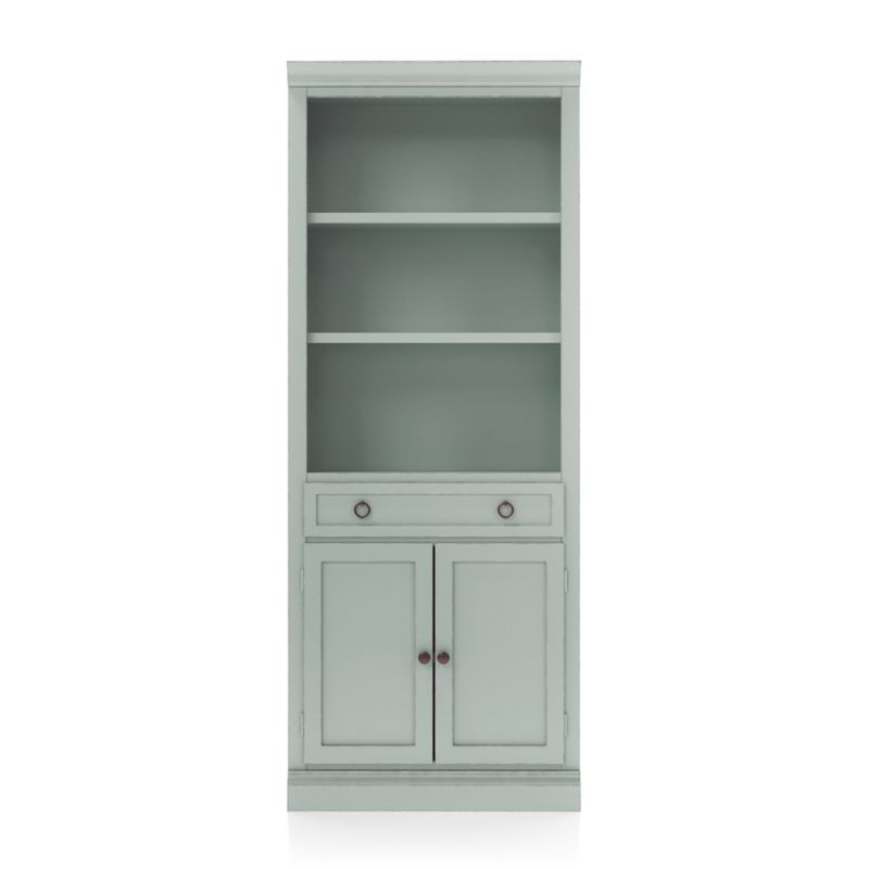Cameo Blue Grey Storage Bookcase with Middle Crown | Crate & Barrel | Crate & Barrel