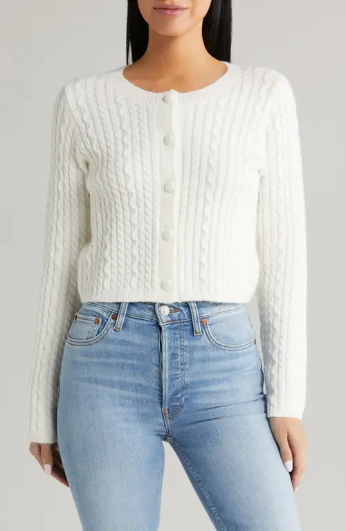 All in Favor Crop Cable Cardigan in Ivory at Nordstrom, Size Large | Nordstrom