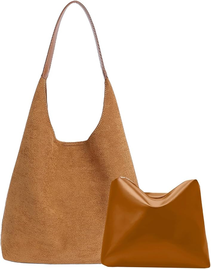 MYHOZEE Suede Hobo Bags for Women Large Slouchy Shoulder Purse Soft Faux Suede Tote Bag with Zipp... | Amazon (US)