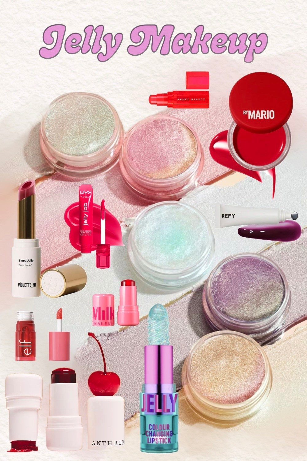 Jelly makeup is having a major moment, and I'm totally here for the dewy, fresh, glass-skin effect! I've rounded up the best jelly formulas for eyes, lips, and cheeks in one colorful collage. These lightweight, bouncy textures melt into skin for a natural, hydrated flush that never feels heavy or sticky. Think jelly eyeshadows that glide on like a dream and blend in seconds, jelly lip tints that stain beautifully with a juicy pop of color, and jelly blushes and highlighters that give that perfect "lit from within" glow. Perfect for achieving that effortless Korean beauty-inspired look or just adding a playful, dewy touch to your daily routine. Shop all my favorite jelly makeup products

#LTKBeauty #LTKselfcare #LTKgrwm