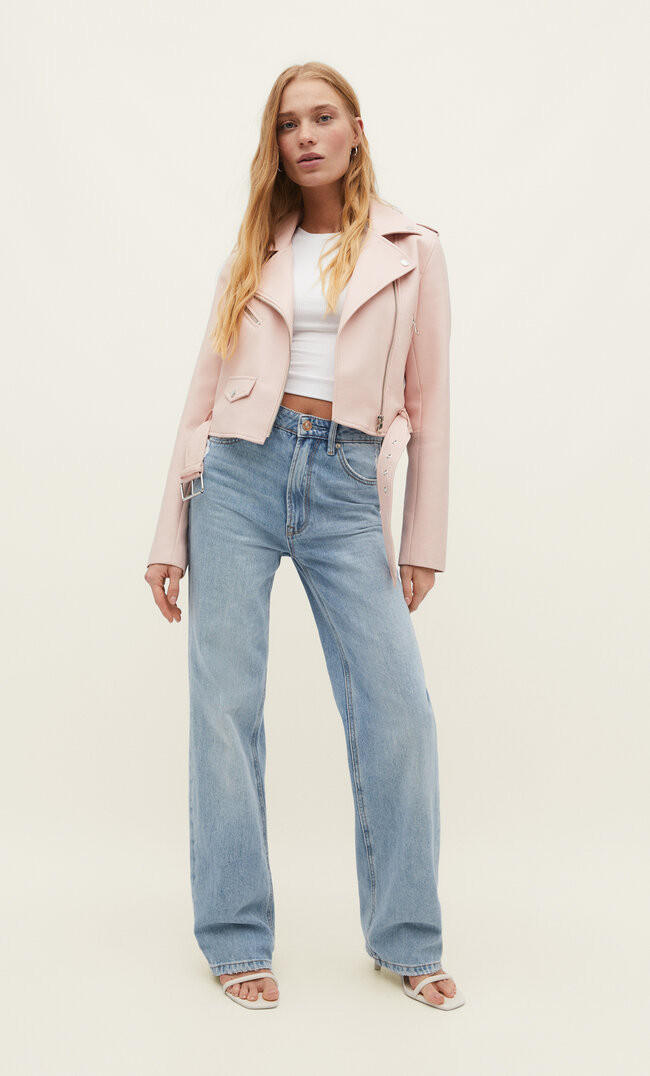 Faux leather biker jacket with belt | Stradivarius (UK)