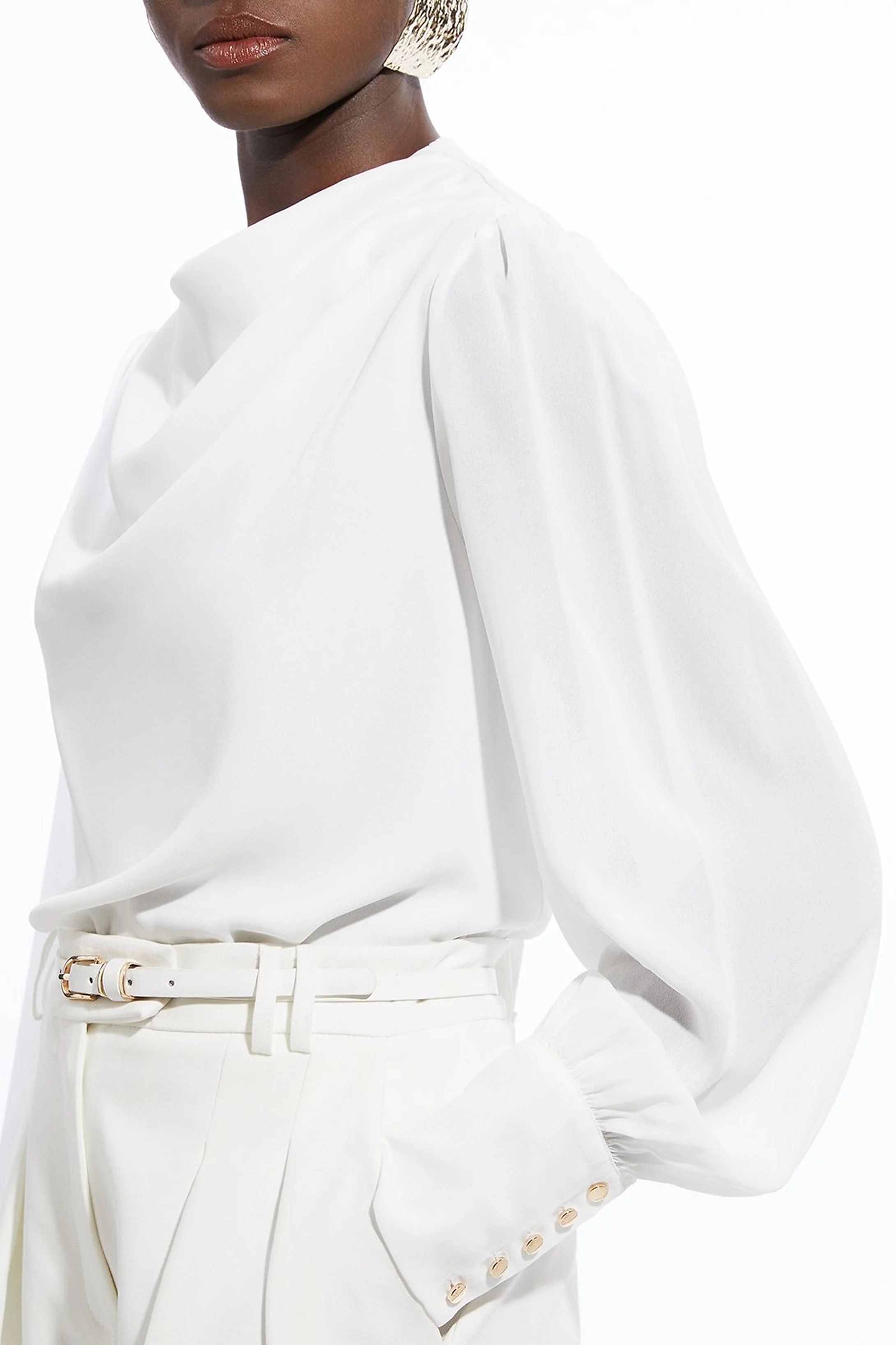 Pintuck Shoulder Detail Georgette Woven Blouse | Karen Millen UK + IE + DE + NL