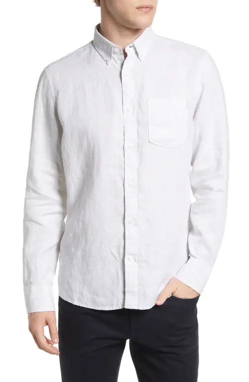 Nordstrom Trim Fit Solid Linen Button-Down Shirt in Grey Silk Eoe at Nordstrom, Size X-Large | Nordstrom