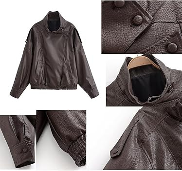 Molilove Women's Leather Jacket Casual Fall Zip Up Jacket Racer Varsity Jackets Biker Motor Coat ... | Amazon (US)
