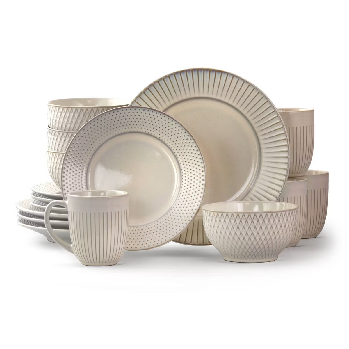 Elama 16pc Stoneware Minimalist Dinnerware Set White: Off-White Dish Set, Service for 4, Includes... | Target
