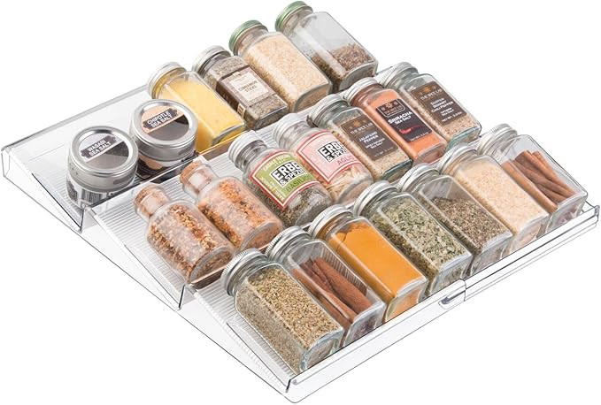 mDesign Expandable Plastic Deluxe Spice Rack, Drawer Organizer for Kitchen Cabinet Drawers, 3 Tie... | Amazon (US)