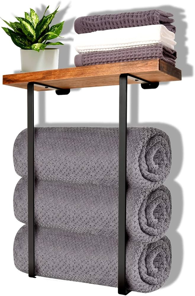Joben Oligey Towel Rack for Bathroom Wall Decor,Bathroom Towel Storage,Bathroom Shelves,Black Min... | Amazon (US)