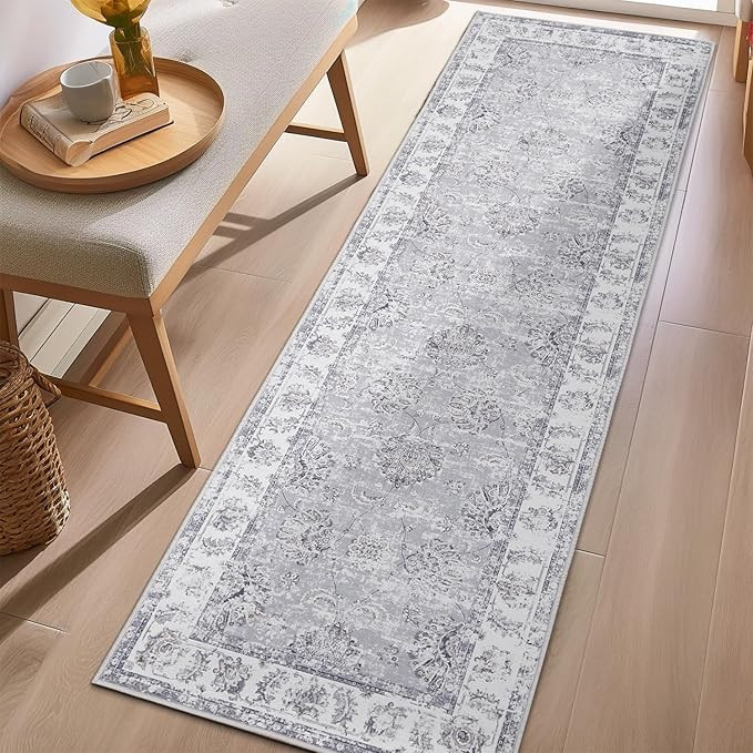 jinchan Runner Rug 2x6 Kitchen Washable Rug Low Pile Vintage Rug Hallway Rug Grey Floral Print No... | Amazon (US)