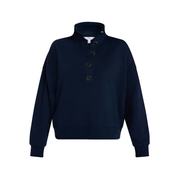 Time and Tru Women's Quarter Button Fleece Top with Long Sleeves, Size XS-4X | Walmart (US)