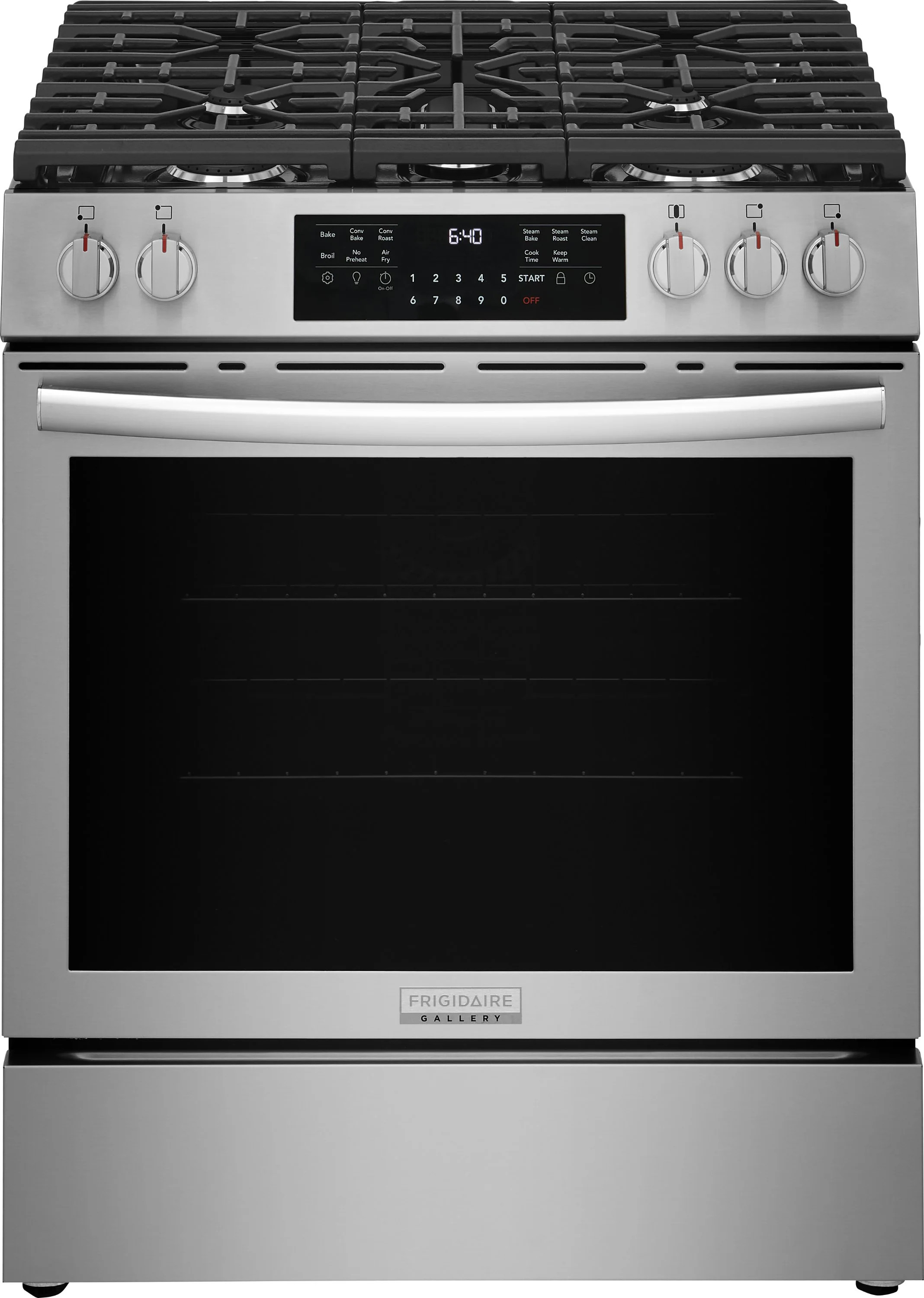 Frigidaire Gallery 30-in 5 burners 5.1-cu ft Air Fry Convection Oven Freestanding Natural Gas Range ( Stainless Steel ) | GCFG3059BF | Lowe's